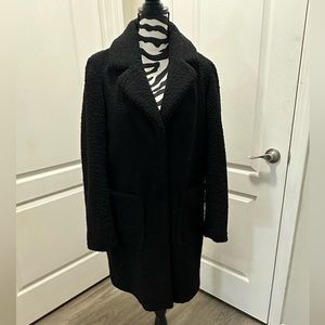 Women’s French Connection Black Borg Teddy Long Coat Size Medium